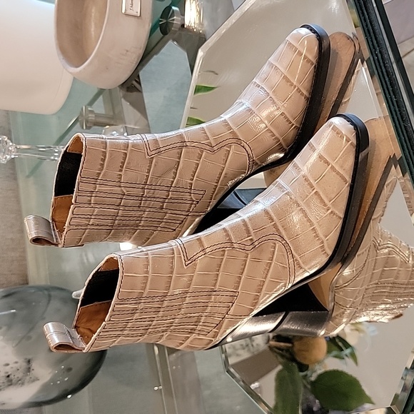 Ganni Shoes - Ganni Croc Square Toe Ankle Boots | 38